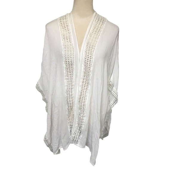 Nordstrom Women's One Size Ivory Crochet Poncho Open Cardigan Lightweight Sz OS - Picture 1 of 9